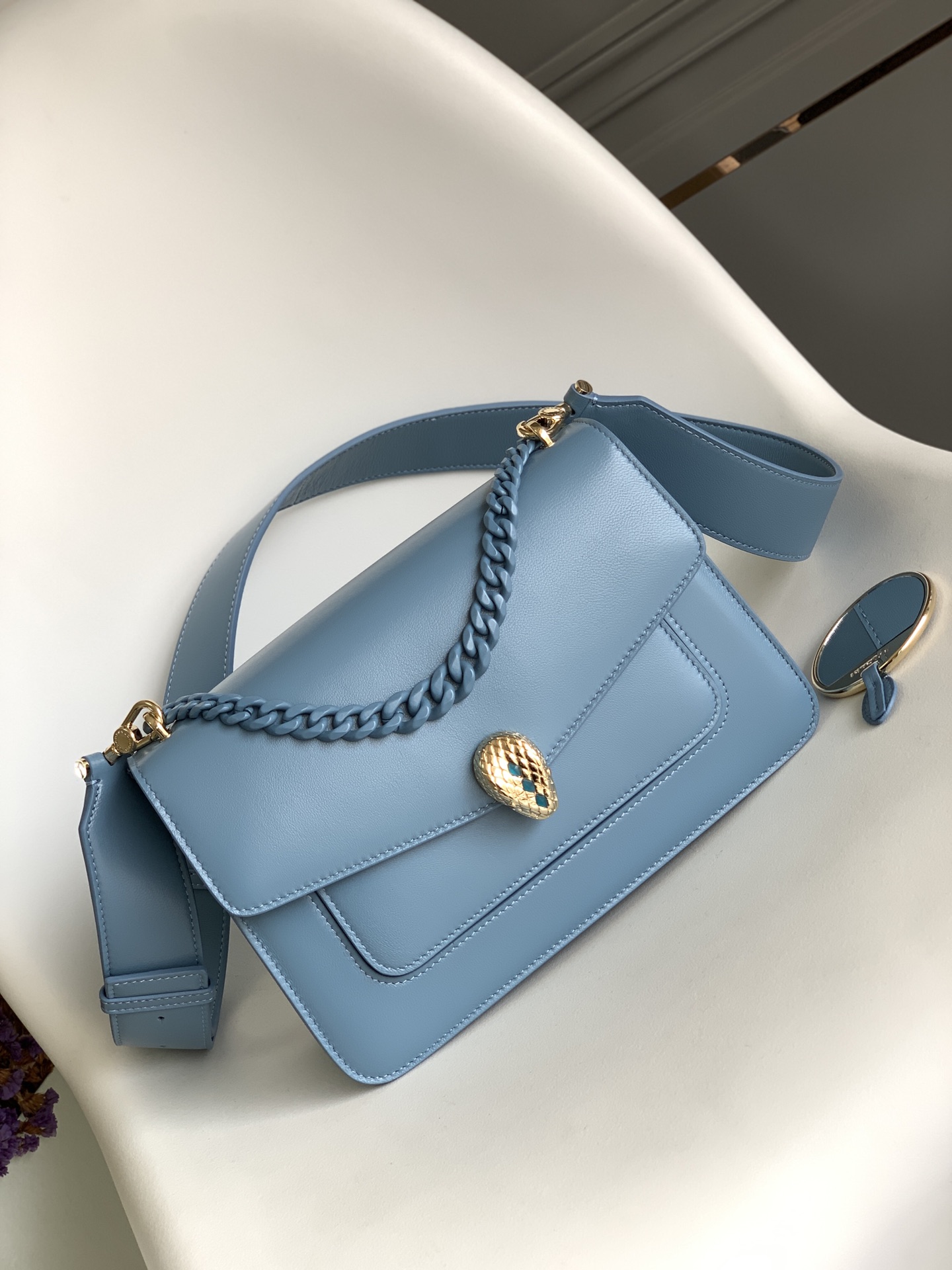 Bvlgari Serpenti Forever Medium Crossbody Bag Light Blue